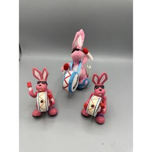 Vintage Energizer Bunny Promo Lot Plush & 2 Plastic Drum Figures Pink Rabbit